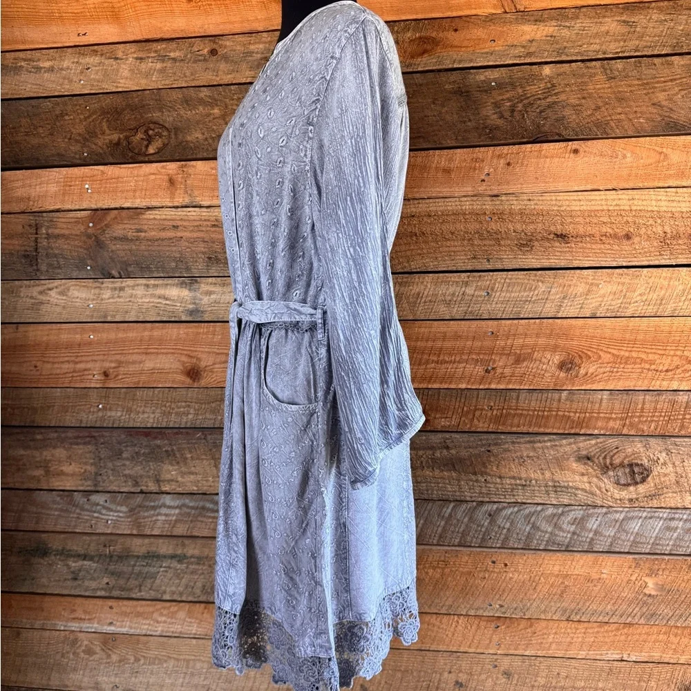 Young Threads Bohemian Baby Doll Button Down Dress in Light Gray Size L NWT - Picture 9 of 14